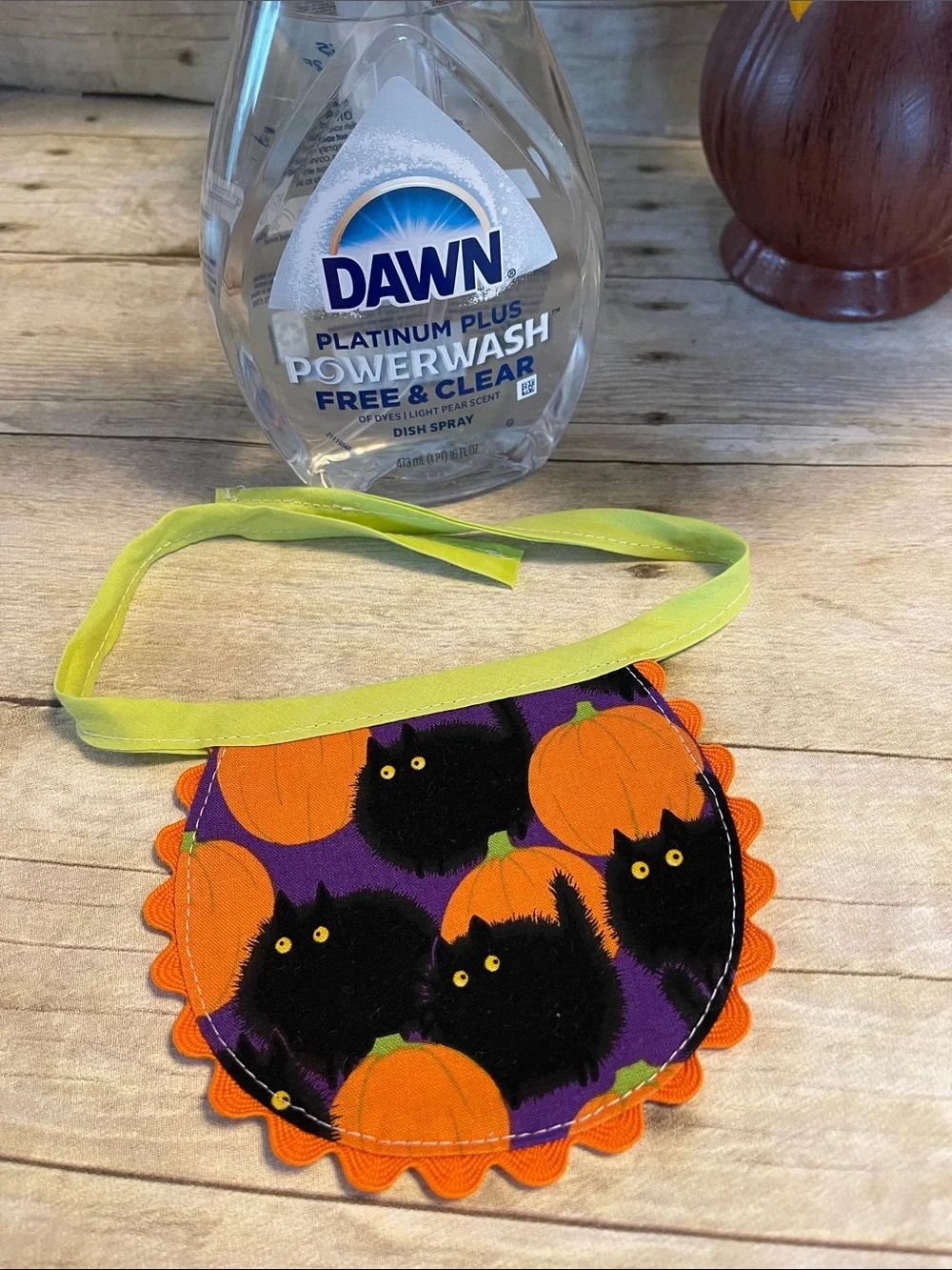 Reversible Dish Soap Bottle Apron - Dawn Powerwash - Halloween/Fall on Back